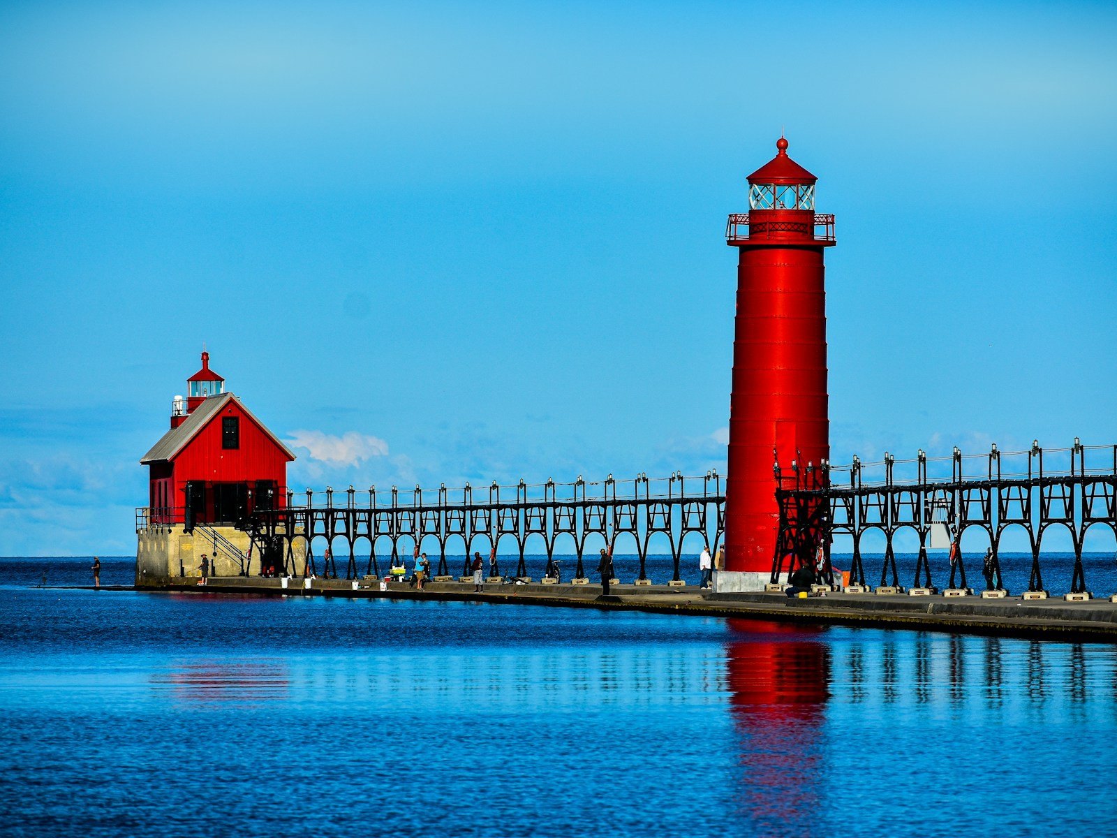 The Grand Haven pier lighthouse on Lake Michigan